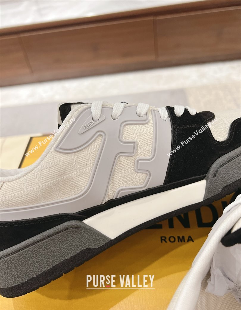 Fendi Match Low-top Sneakers in FF Canvas and Suede White/Black 2025 0220 (MD-250220106)
