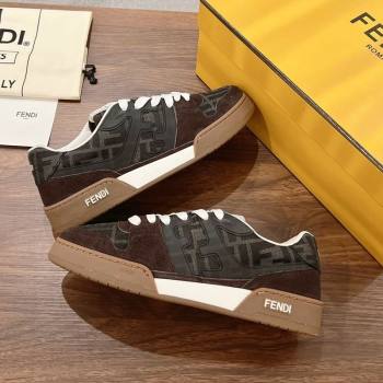 Fendi Match Low-top Sneakers in FF Canvas and Suede Dark/Brown 2025 0220 (MD-250220107)