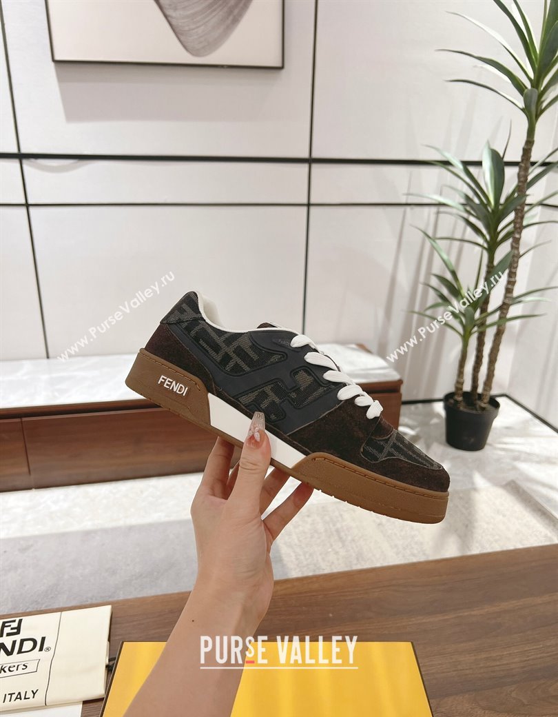 Fendi Match Low-top Sneakers in FF Canvas and Suede Dark/Brown 2025 0220 (MD-250220107)