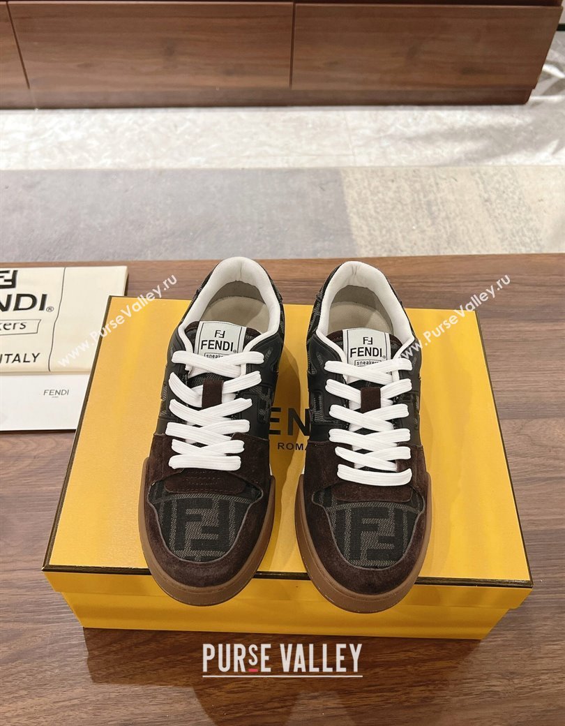 Fendi Match Low-top Sneakers in FF Canvas and Suede Dark/Brown 2025 0220 (MD-250220107)