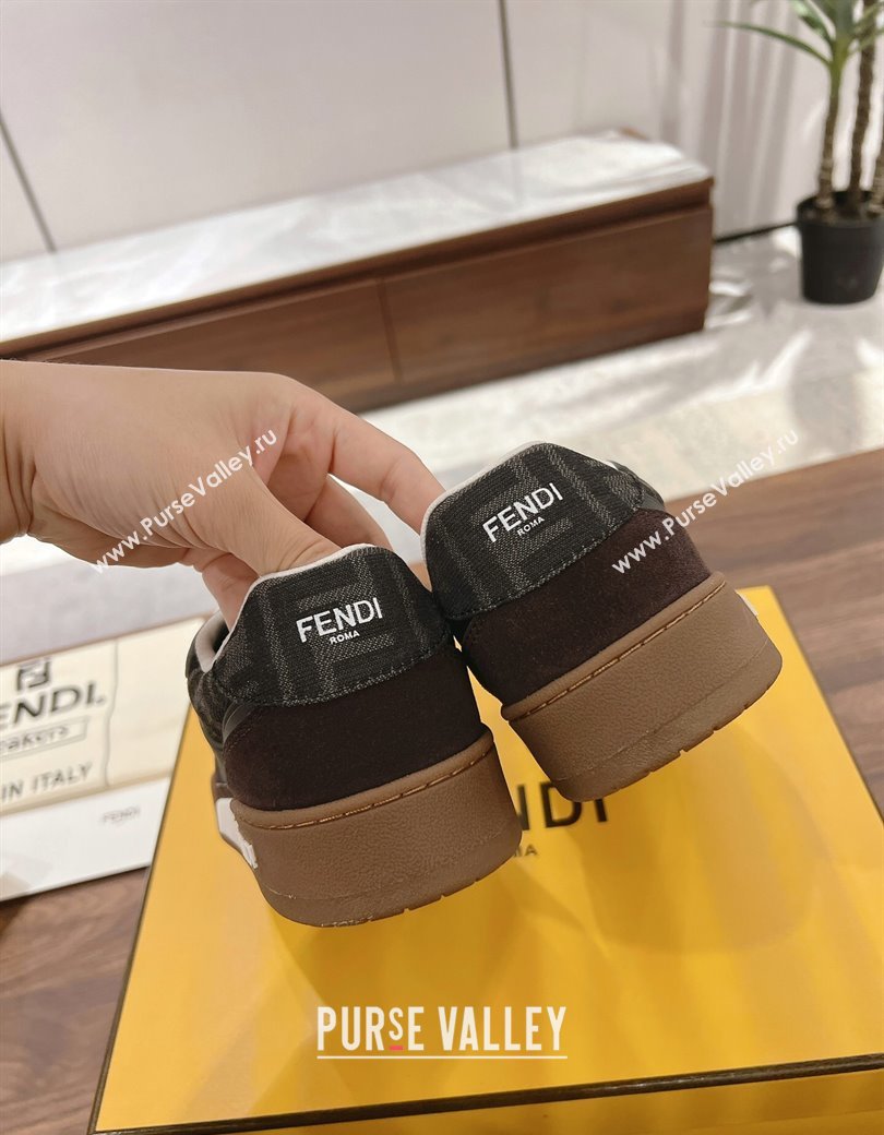 Fendi Match Low-top Sneakers in FF Canvas and Suede Dark/Brown 2025 0220 (MD-250220107)