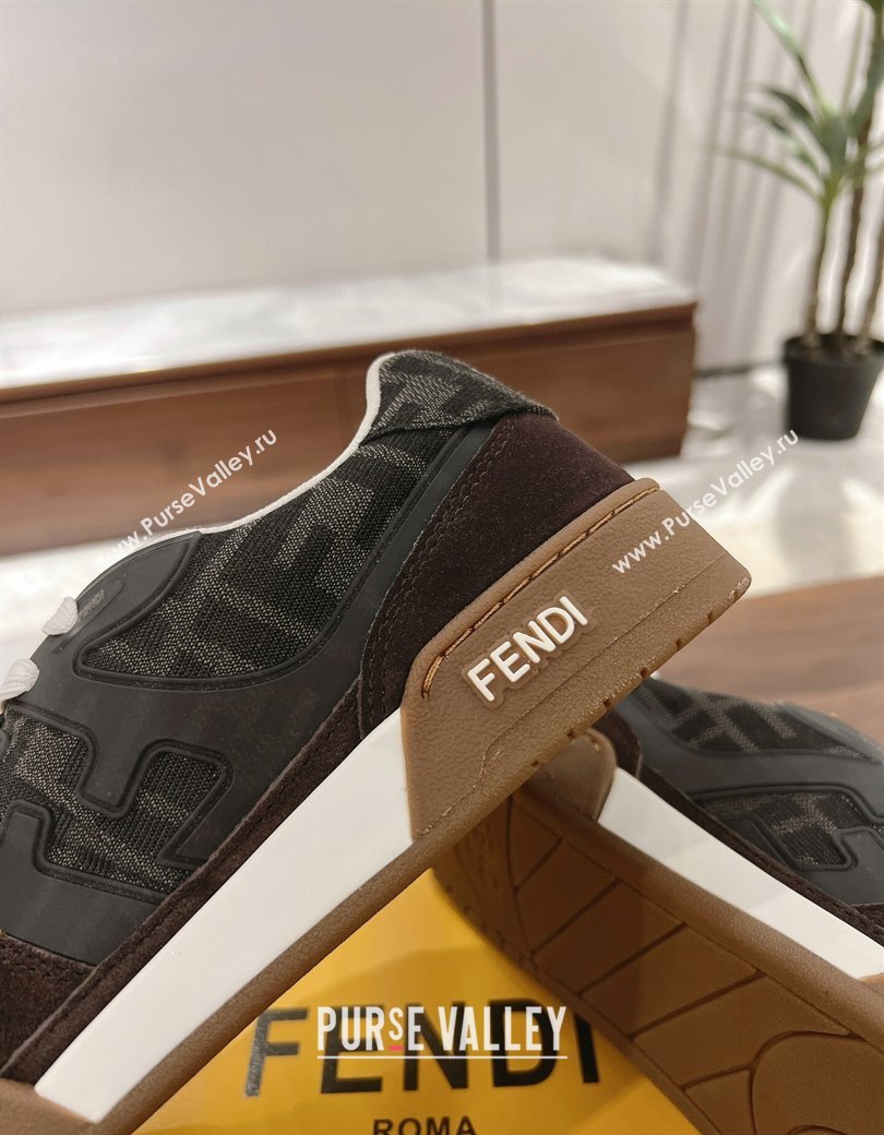 Fendi Match Low-top Sneakers in FF Canvas and Suede Dark/Brown 2025 0220 (MD-250220107)