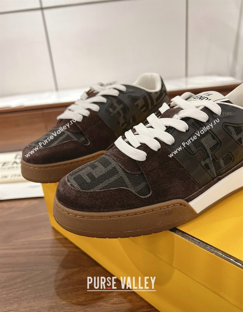 Fendi Match Low-top Sneakers in FF Canvas and Suede Dark/Brown 2025 0220 (MD-250220107)
