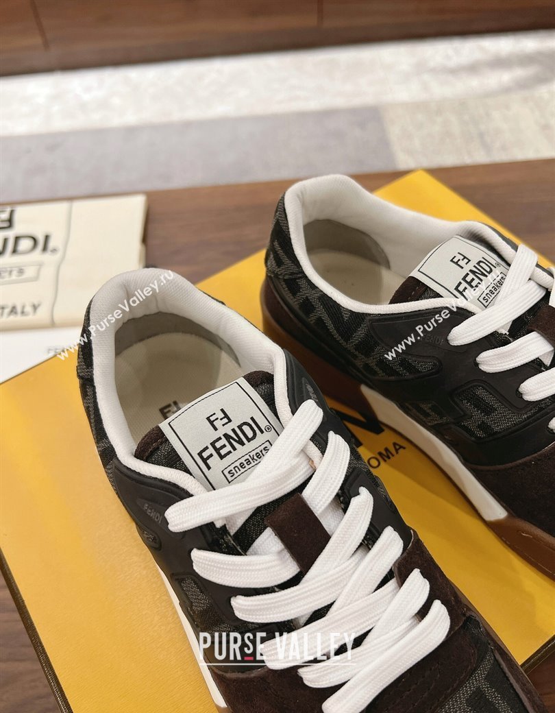 Fendi Match Low-top Sneakers in FF Canvas and Suede Dark/Brown 2025 0220 (MD-250220107)