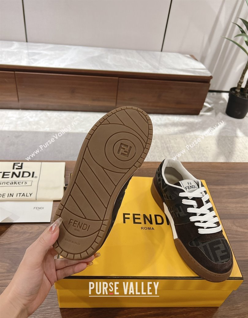 Fendi Match Low-top Sneakers in FF Canvas and Suede Dark/Brown 2025 0220 (MD-250220107)