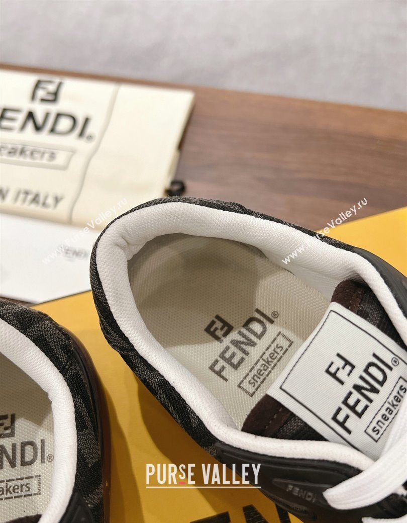 Fendi Match Low-top Sneakers in FF Canvas and Suede Dark/Brown 2025 0220 (MD-250220107)