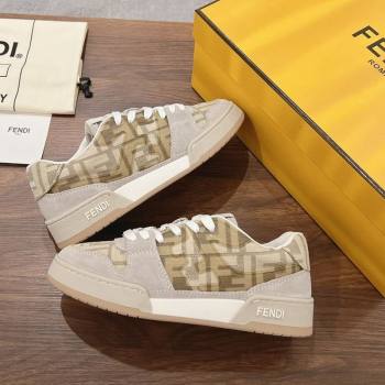 Fendi Match Low-top Sneakers in FF Canvas and Suede Beige/Grey 2025 0220 (MD-250220108)