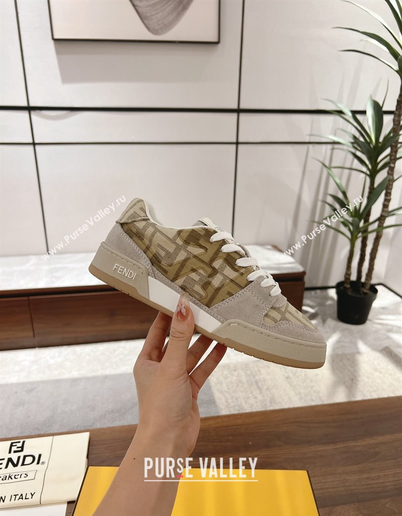 Fendi Match Low-top Sneakers in FF Canvas and Suede Beige/Grey 2025 0220 (MD-250220108)