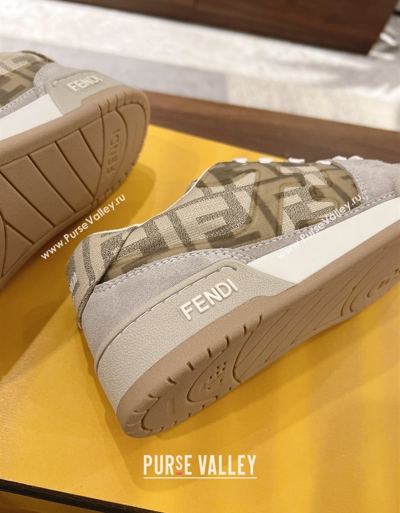 Fendi Match Low-top Sneakers in FF Canvas and Suede Beige/Grey 2025 0220 (MD-250220108)