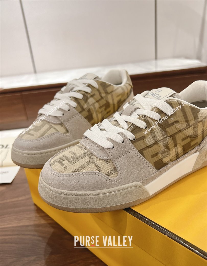 Fendi Match Low-top Sneakers in FF Canvas and Suede Beige/Grey 2025 0220 (MD-250220108)