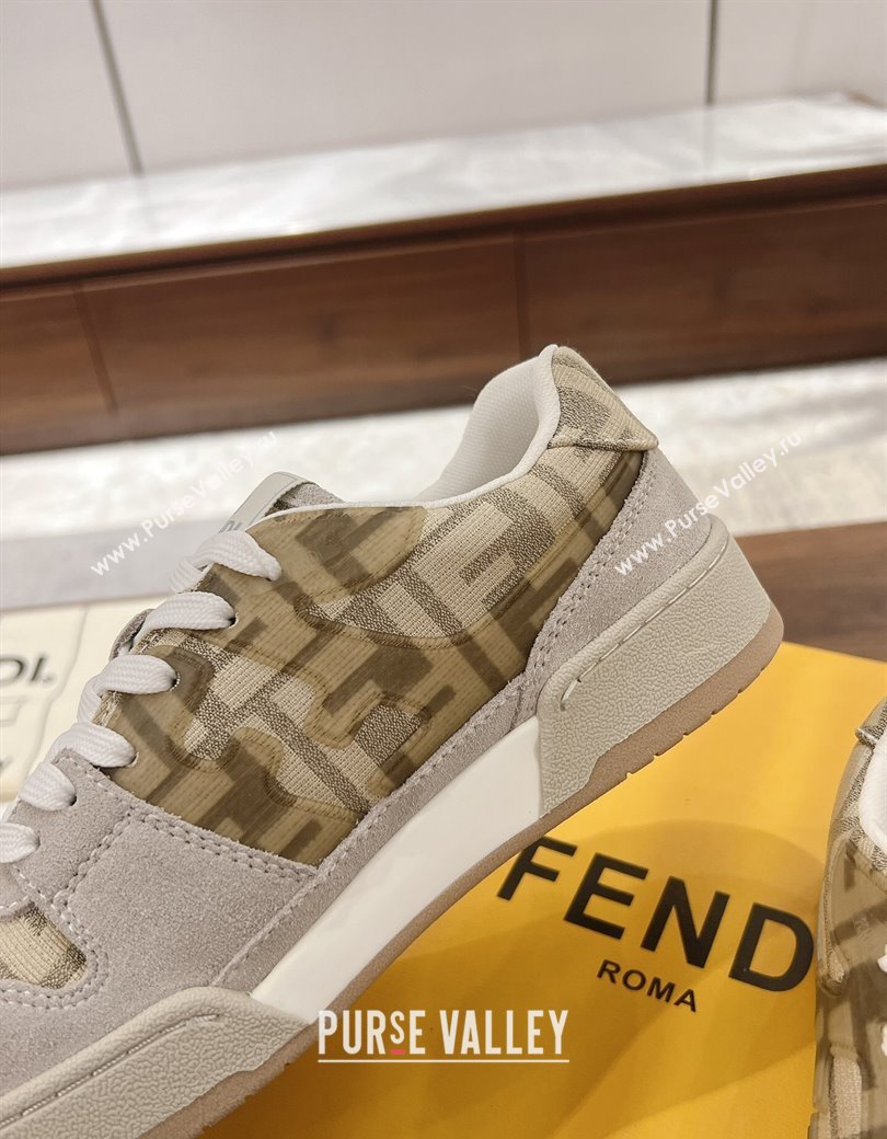 Fendi Match Low-top Sneakers in FF Canvas and Suede Beige/Grey 2025 0220 (MD-250220108)