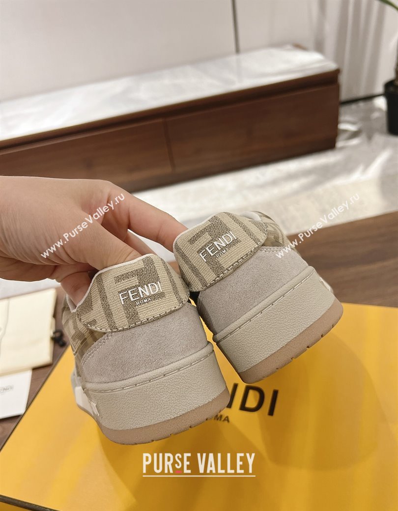 Fendi Match Low-top Sneakers in FF Canvas and Suede Beige/Grey 2025 0220 (MD-250220108)