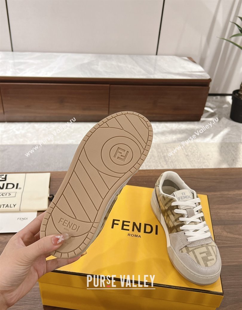 Fendi Match Low-top Sneakers in FF Canvas and Suede Beige/Grey 2025 0220 (MD-250220108)