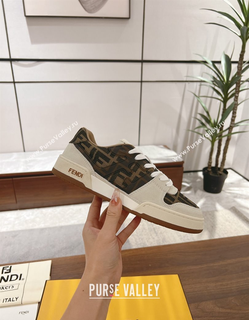 Fendi Match Low-top Sneakers in FF Canvas and Suede Brown/Grey 2025 0220 (MD-250220109)