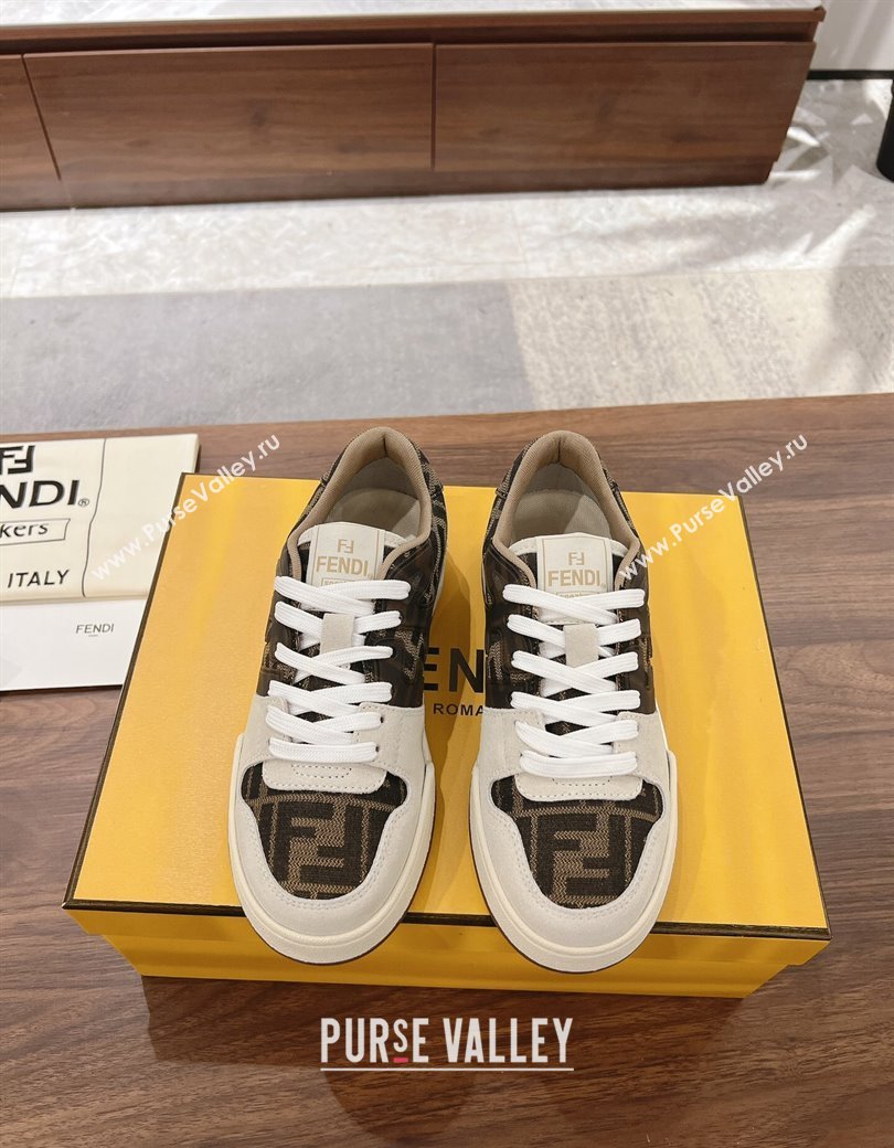 Fendi Match Low-top Sneakers in FF Canvas and Suede Brown/Grey 2025 0220 (MD-250220109)
