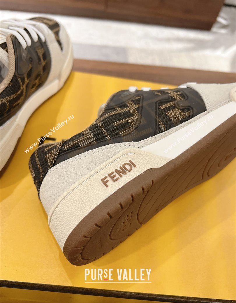 Fendi Match Low-top Sneakers in FF Canvas and Suede Brown/Grey 2025 0220 (MD-250220109)