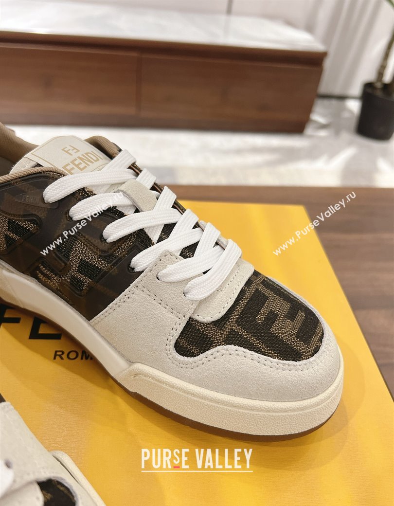 Fendi Match Low-top Sneakers in FF Canvas and Suede Brown/Grey 2025 0220 (MD-250220109)