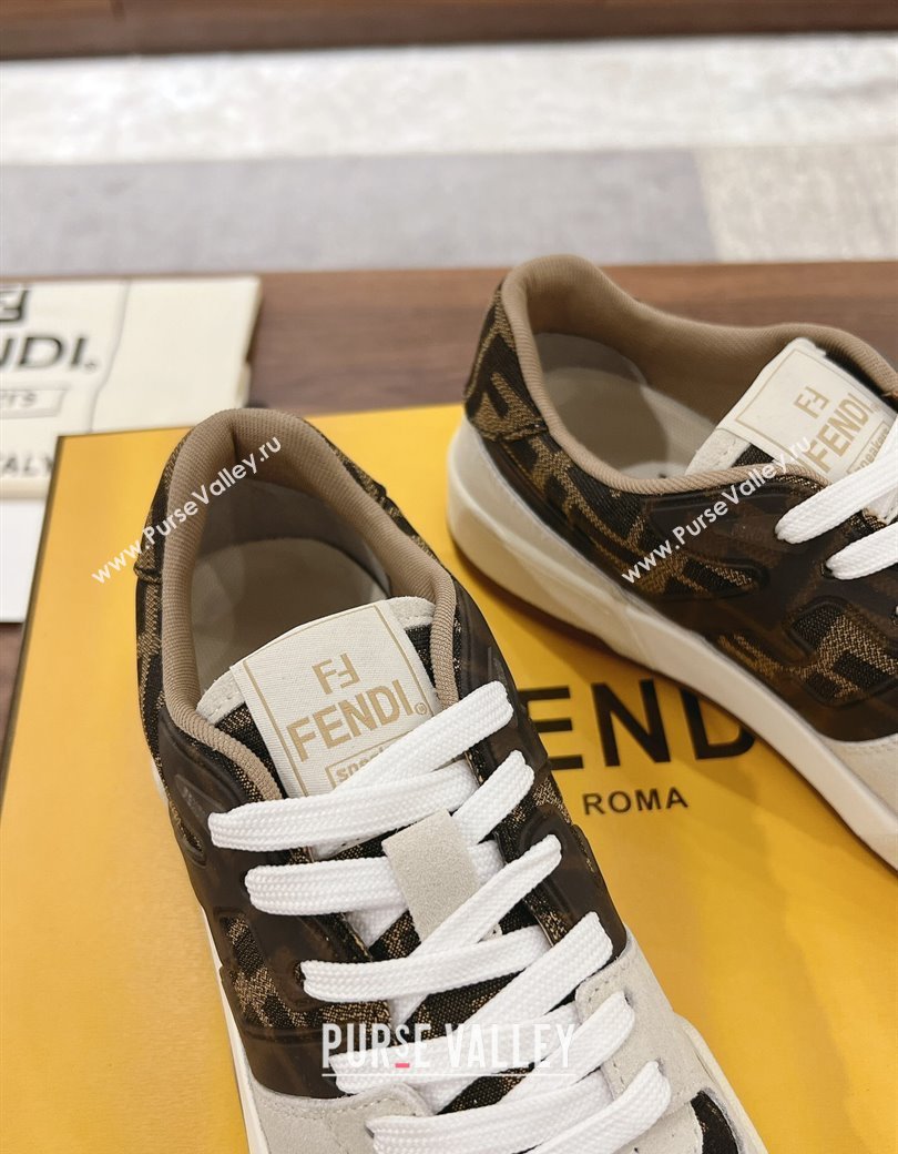 Fendi Match Low-top Sneakers in FF Canvas and Suede Brown/Grey 2025 0220 (MD-250220109)