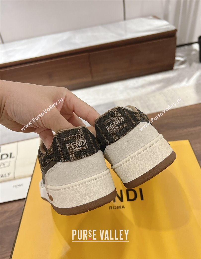 Fendi Match Low-top Sneakers in FF Canvas and Suede Brown/Grey 2025 0220 (MD-250220109)