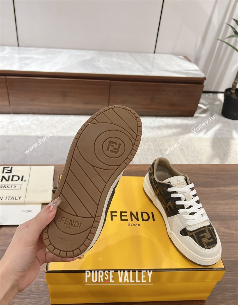 Fendi Match Low-top Sneakers in FF Canvas and Suede Brown/Grey 2025 0220 (MD-250220109)