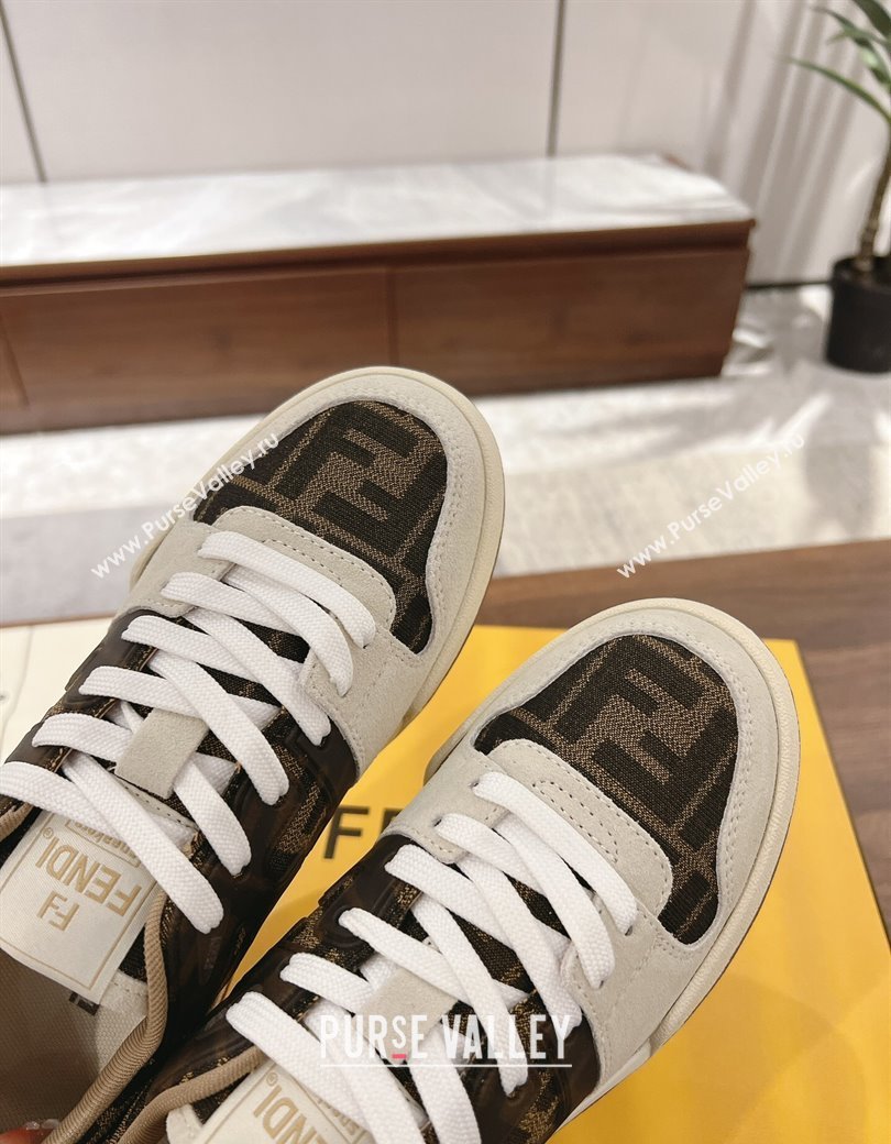 Fendi Match Low-top Sneakers in FF Canvas and Suede Brown/Grey 2025 0220 (MD-250220109)