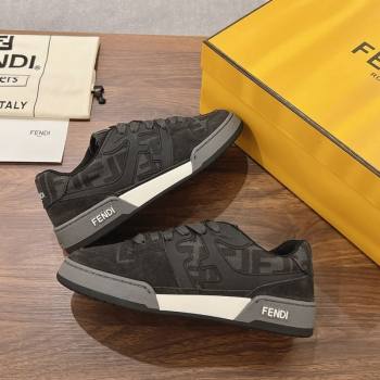 Fendi Match Low-top Sneakers in FF Canvas and Suede Black/Grey 2025 0220 (MD-250220110)