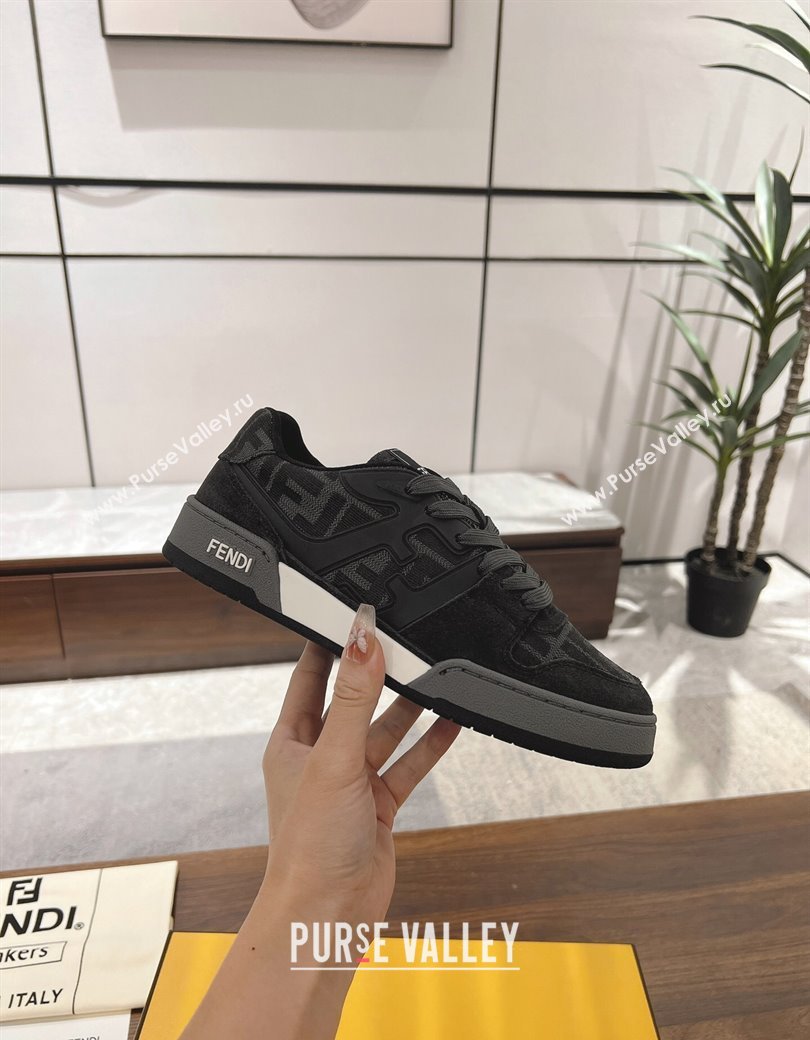 Fendi Match Low-top Sneakers in FF Canvas and Suede Black/Grey 2025 0220 (MD-250220110)