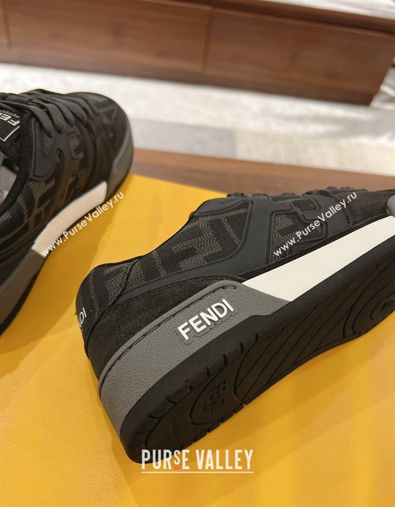 Fendi Match Low-top Sneakers in FF Canvas and Suede Black/Grey 2025 0220 (MD-250220110)