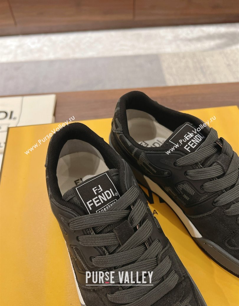 Fendi Match Low-top Sneakers in FF Canvas and Suede Black/Grey 2025 0220 (MD-250220110)