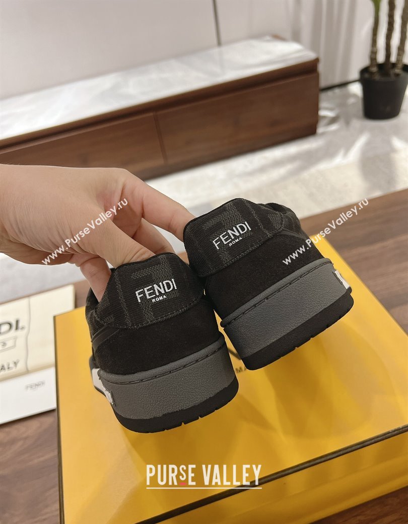 Fendi Match Low-top Sneakers in FF Canvas and Suede Black/Grey 2025 0220 (MD-250220110)