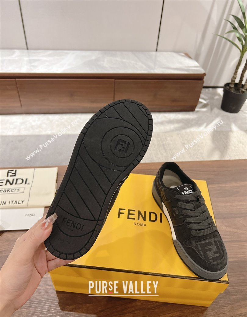 Fendi Match Low-top Sneakers in FF Canvas and Suede Black/Grey 2025 0220 (MD-250220110)