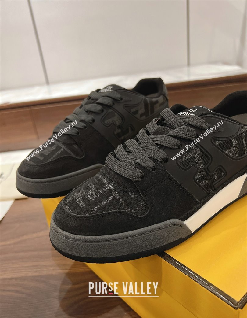 Fendi Match Low-top Sneakers in FF Canvas and Suede Black/Grey 2025 0220 (MD-250220110)