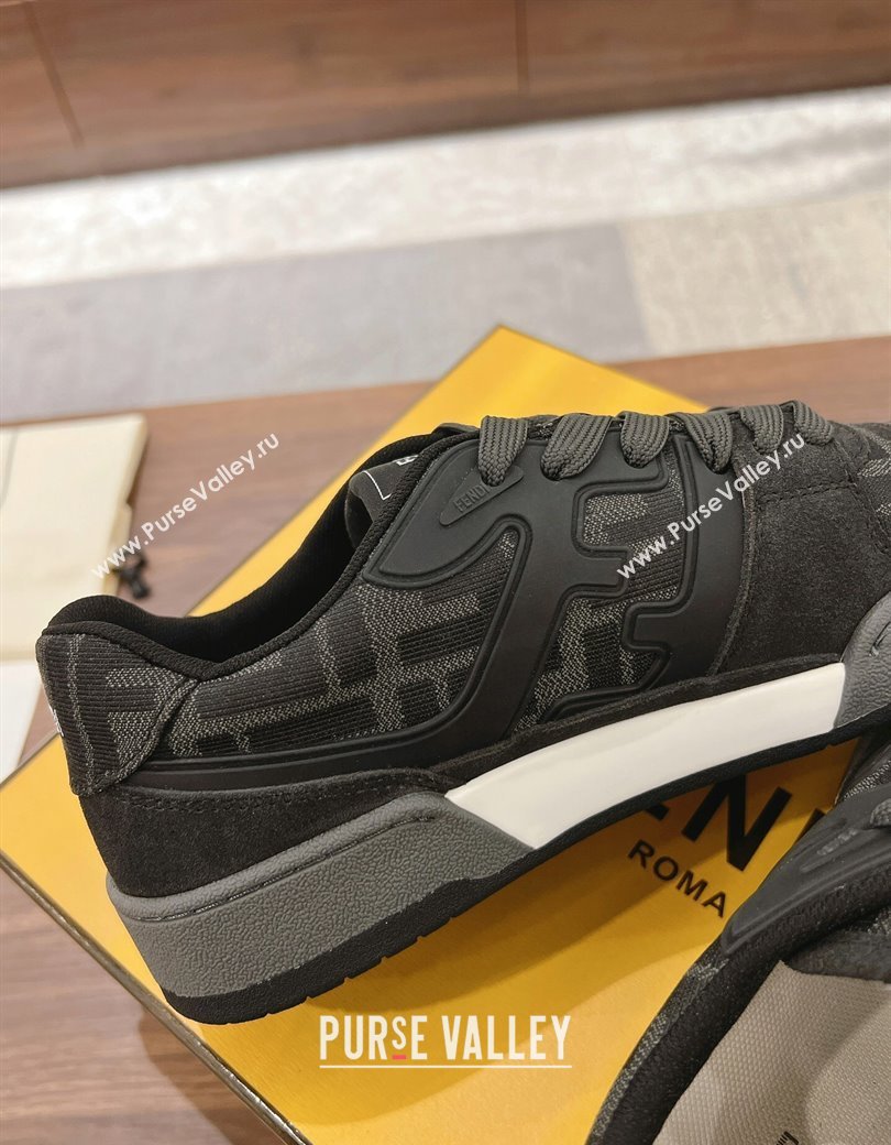 Fendi Match Low-top Sneakers in FF Canvas and Suede Black/Grey 2025 0220 (MD-250220110)