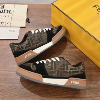 Fendi Match Low-top Sneakers in FF Canvas and Suede Brow/Black 2025 0220 (MD-250220111)