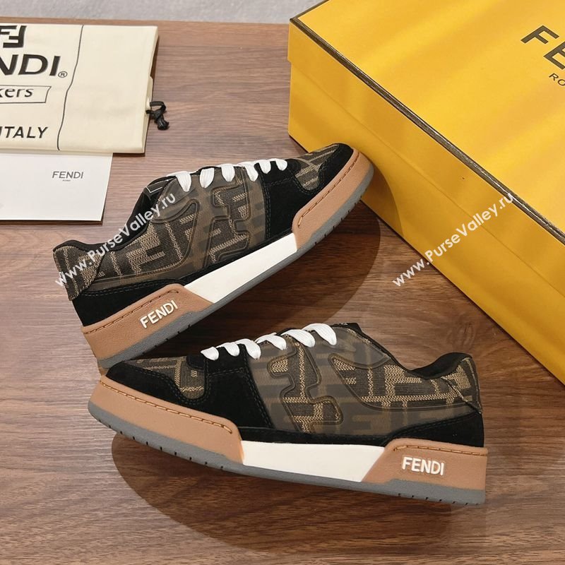Fendi Match Low-top Sneakers in FF Canvas and Suede Brow/Black 2025 0220 (MD-250220111)