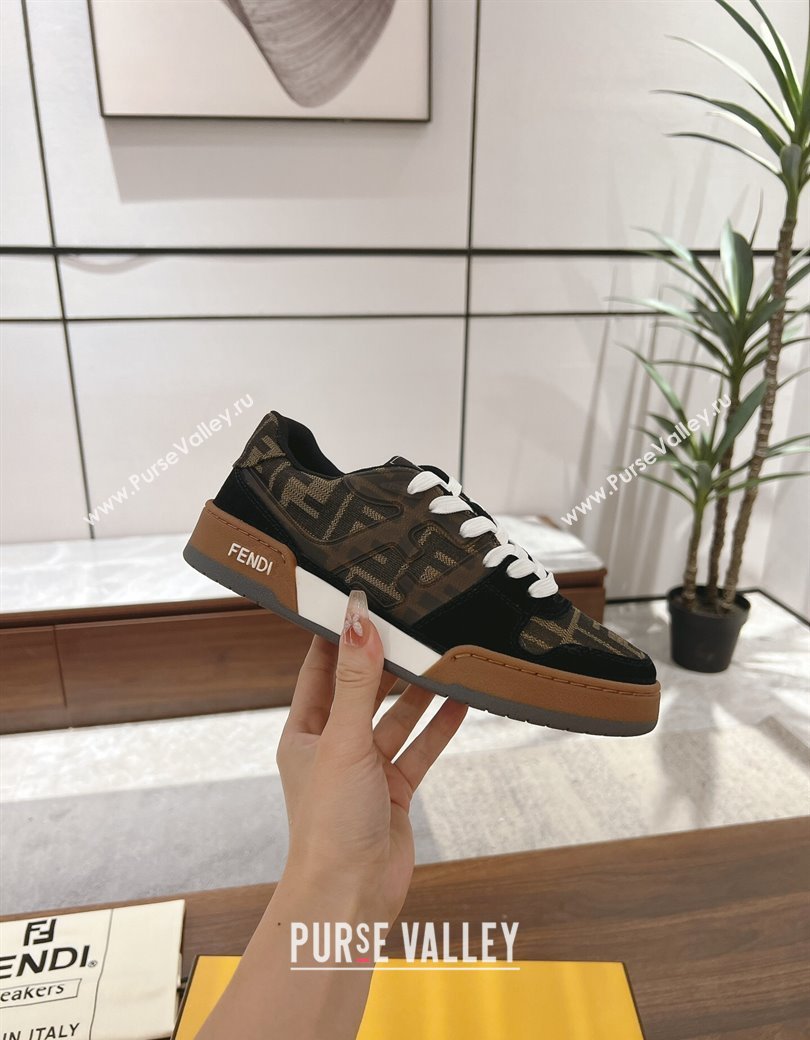 Fendi Match Low-top Sneakers in FF Canvas and Suede Brow/Black 2025 0220 (MD-250220111)