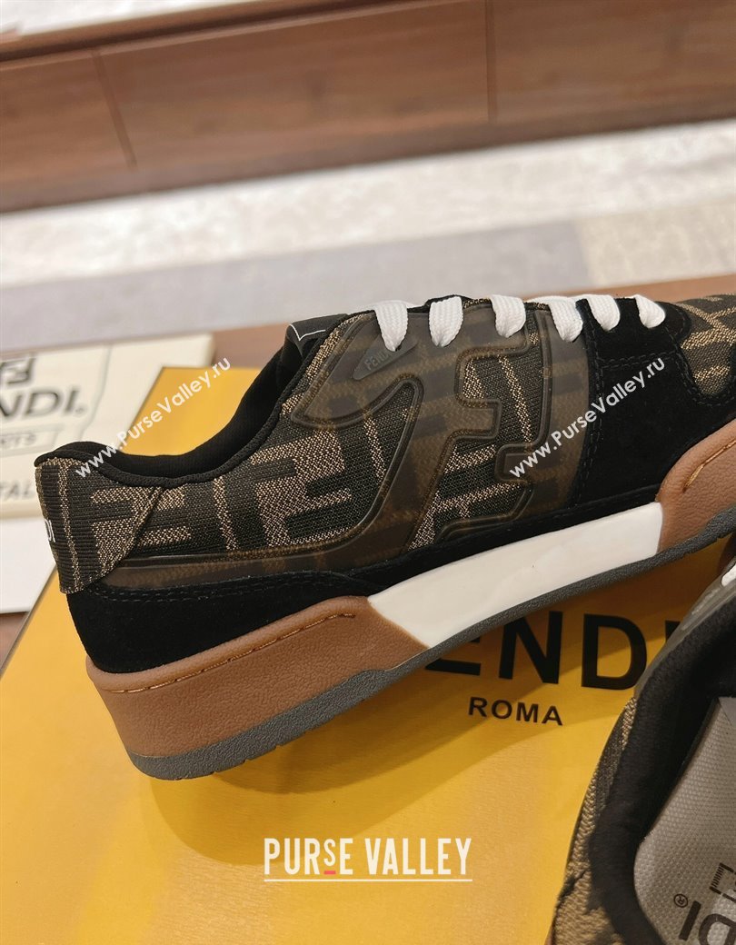 Fendi Match Low-top Sneakers in FF Canvas and Suede Brow/Black 2025 0220 (MD-250220111)