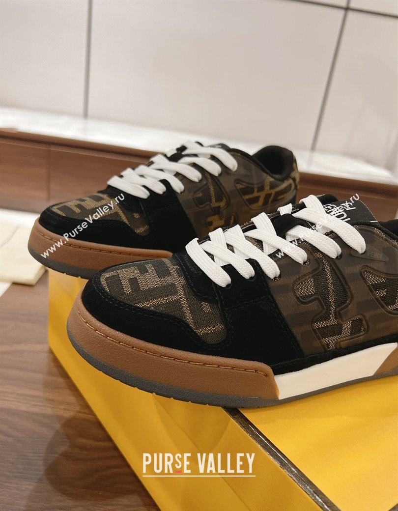 Fendi Match Low-top Sneakers in FF Canvas and Suede Brow/Black 2025 0220 (MD-250220111)