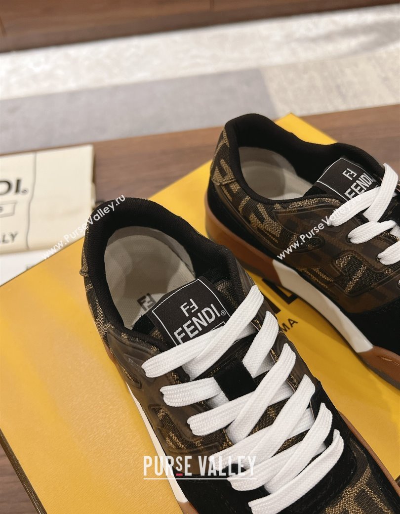 Fendi Match Low-top Sneakers in FF Canvas and Suede Brow/Black 2025 0220 (MD-250220111)