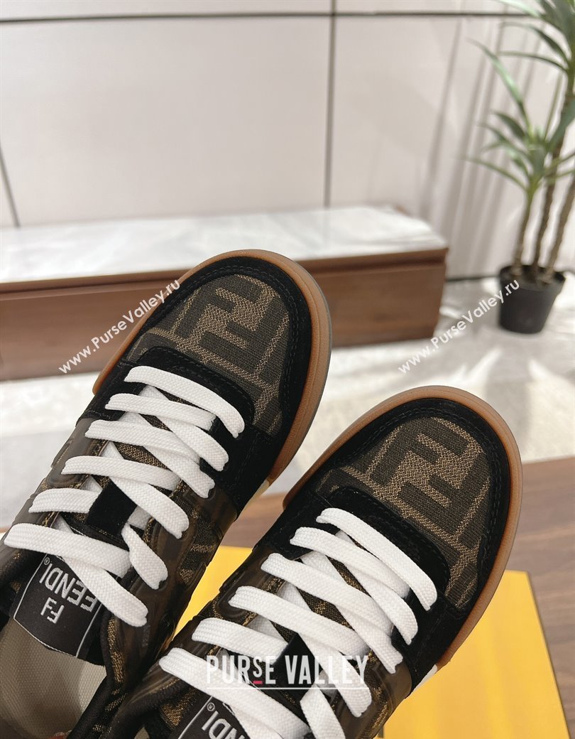 Fendi Match Low-top Sneakers in FF Canvas and Suede Brow/Black 2025 0220 (MD-250220111)