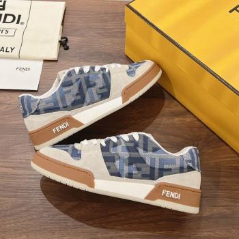 Fendi Match Low-top Sneakers in FF Canvas and Suede Denim Blue/Grey 2025 0220 (MD-250220112)