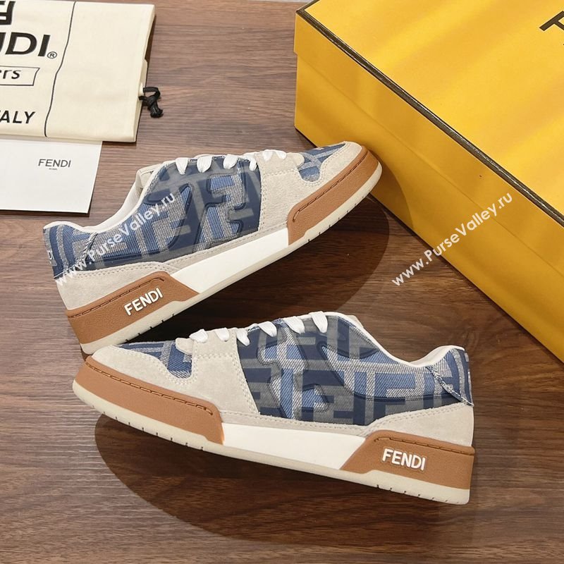 Fendi Match Low-top Sneakers in FF Canvas and Suede Denim Blue/Grey 2025 0220 (MD-250220112)
