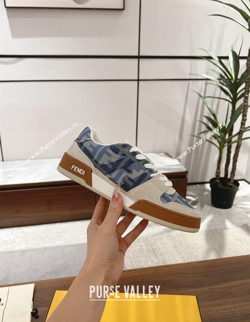 Fendi Match Low-top Sneakers in FF Canvas and Suede Denim Blue/Grey 2025 0220 (MD-250220112)