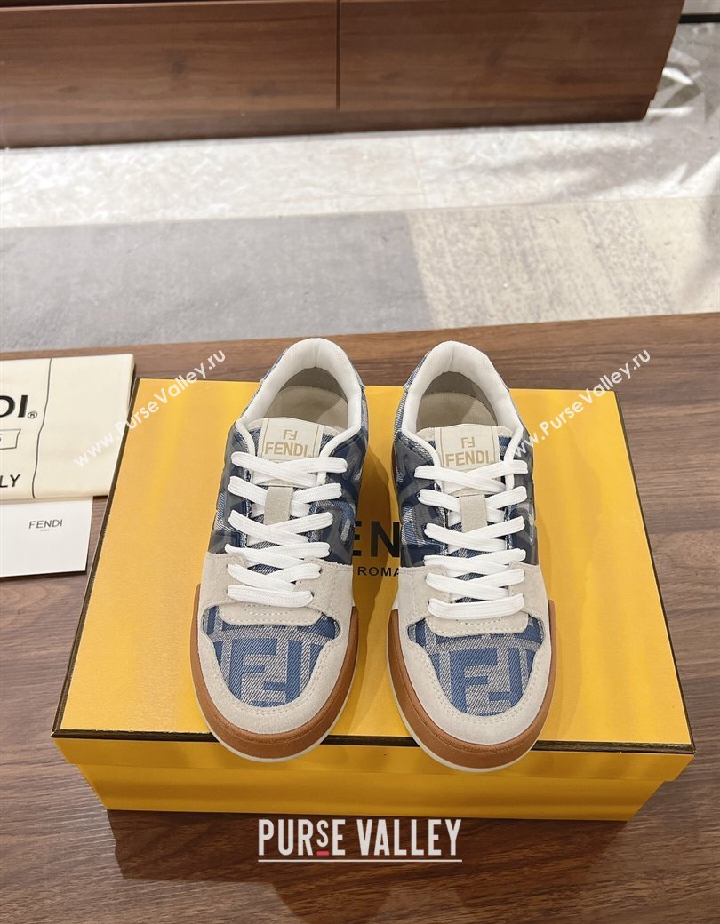 Fendi Match Low-top Sneakers in FF Canvas and Suede Denim Blue/Grey 2025 0220 (MD-250220112)