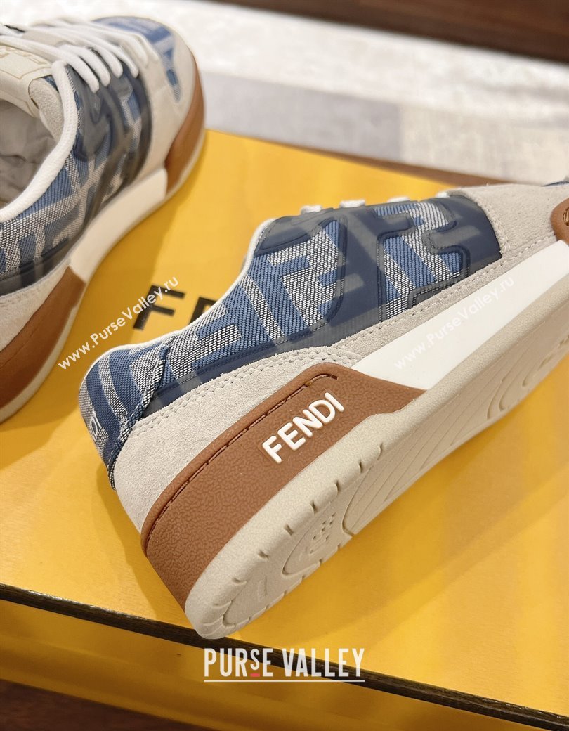 Fendi Match Low-top Sneakers in FF Canvas and Suede Denim Blue/Grey 2025 0220 (MD-250220112)