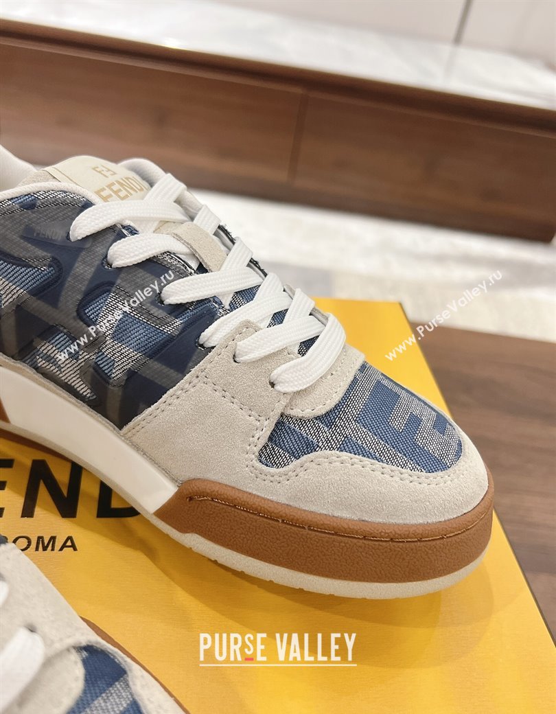 Fendi Match Low-top Sneakers in FF Canvas and Suede Denim Blue/Grey 2025 0220 (MD-250220112)