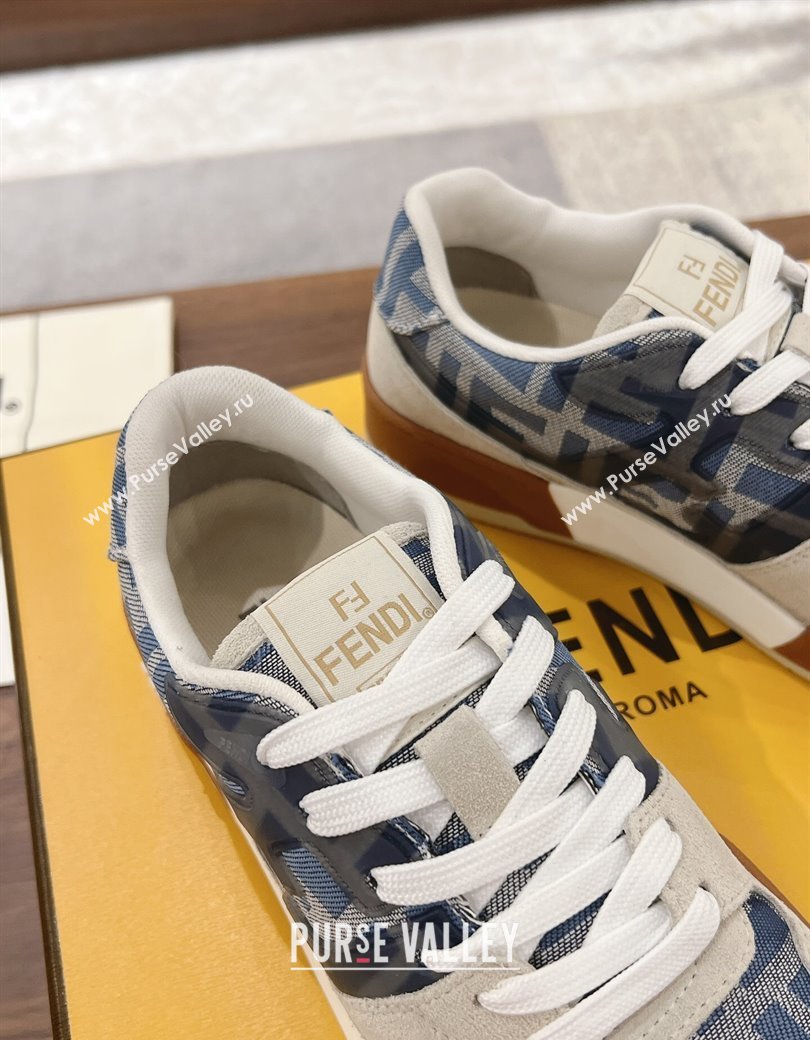 Fendi Match Low-top Sneakers in FF Canvas and Suede Denim Blue/Grey 2025 0220 (MD-250220112)