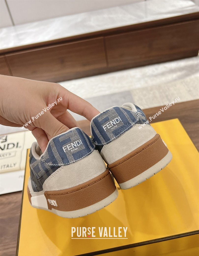 Fendi Match Low-top Sneakers in FF Canvas and Suede Denim Blue/Grey 2025 0220 (MD-250220112)