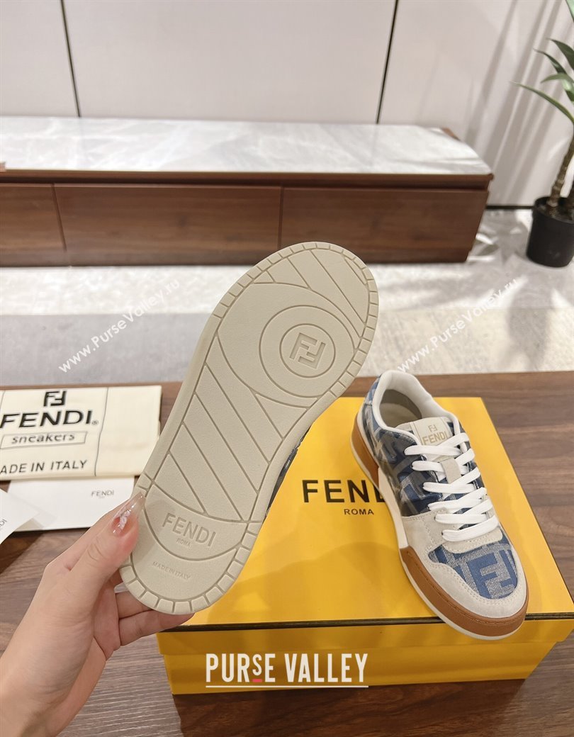 Fendi Match Low-top Sneakers in FF Canvas and Suede Denim Blue/Grey 2025 0220 (MD-250220112)