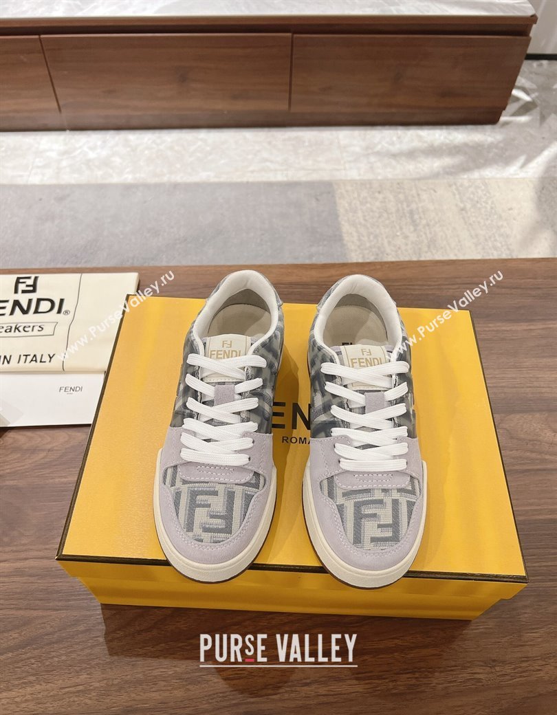 Fendi Match Low-top Sneakers in FF Canvas and Suede Dark/Grey 2025 0220 (MD-250220113)